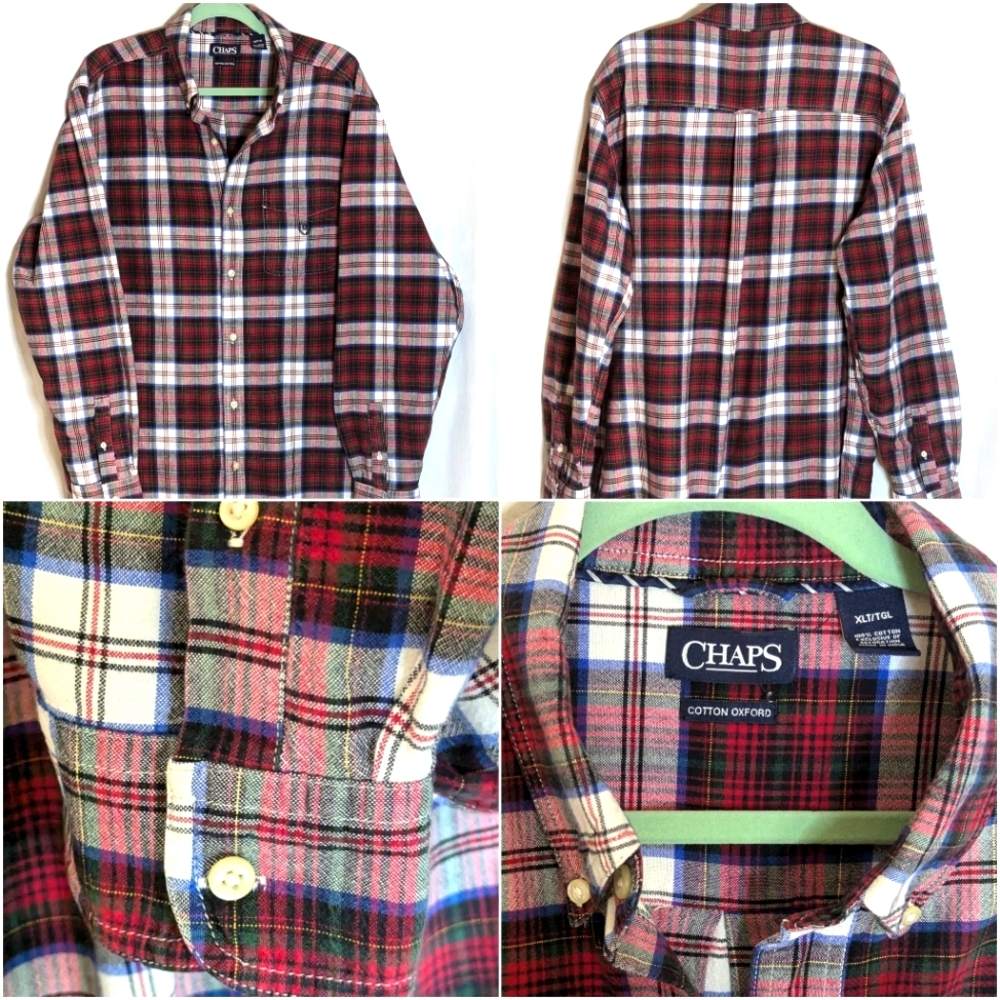 Chaps plaid XLT button down cotton Oxford long sleeve shirt red green blue white